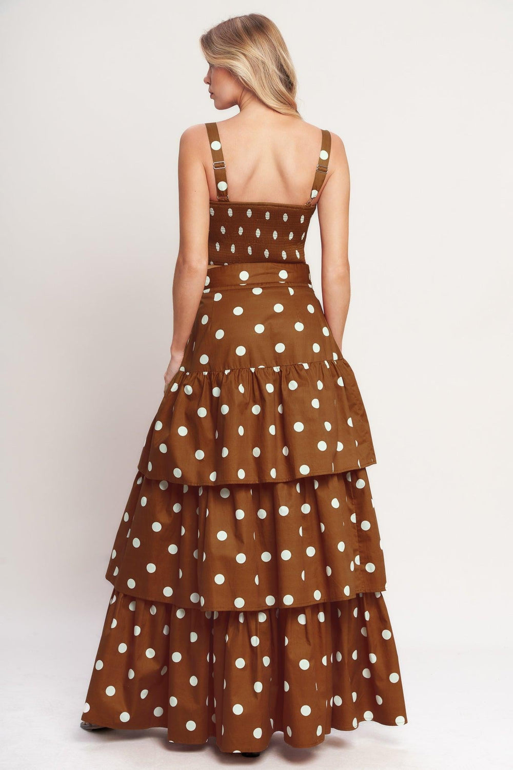 Brown Sugar Dot Woven Bustier Top from KADOU Boutique