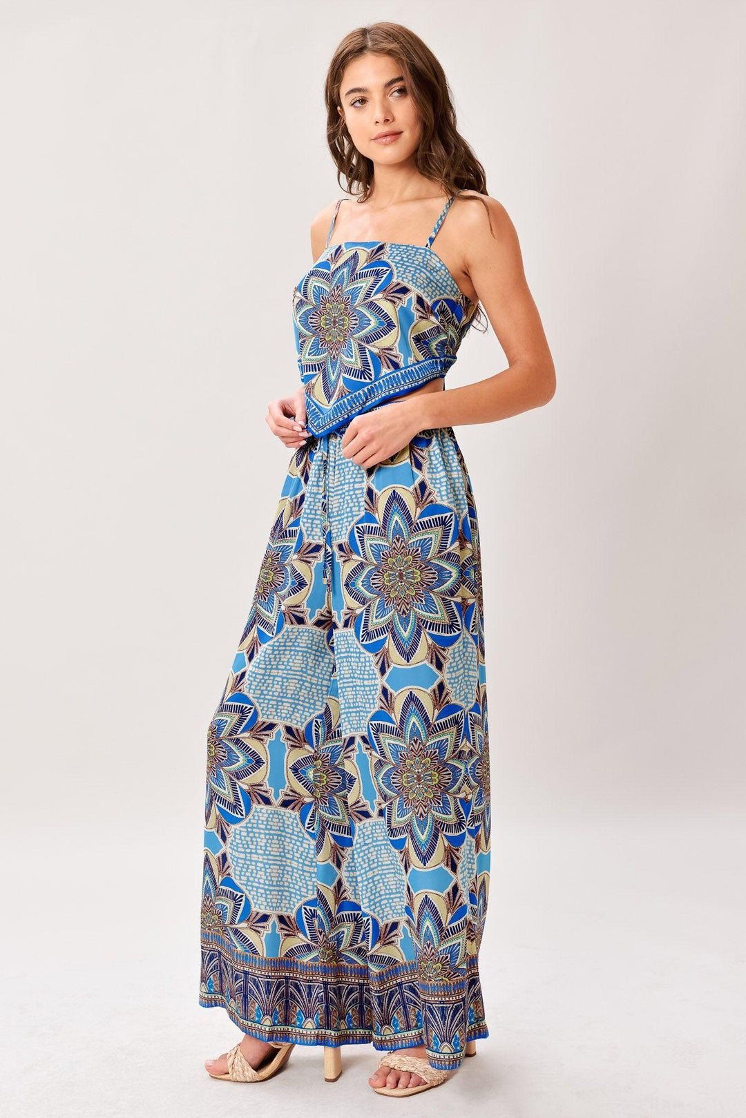 Azure Mandala Woven Scarf Top and Pant Set from KADOU Boutique