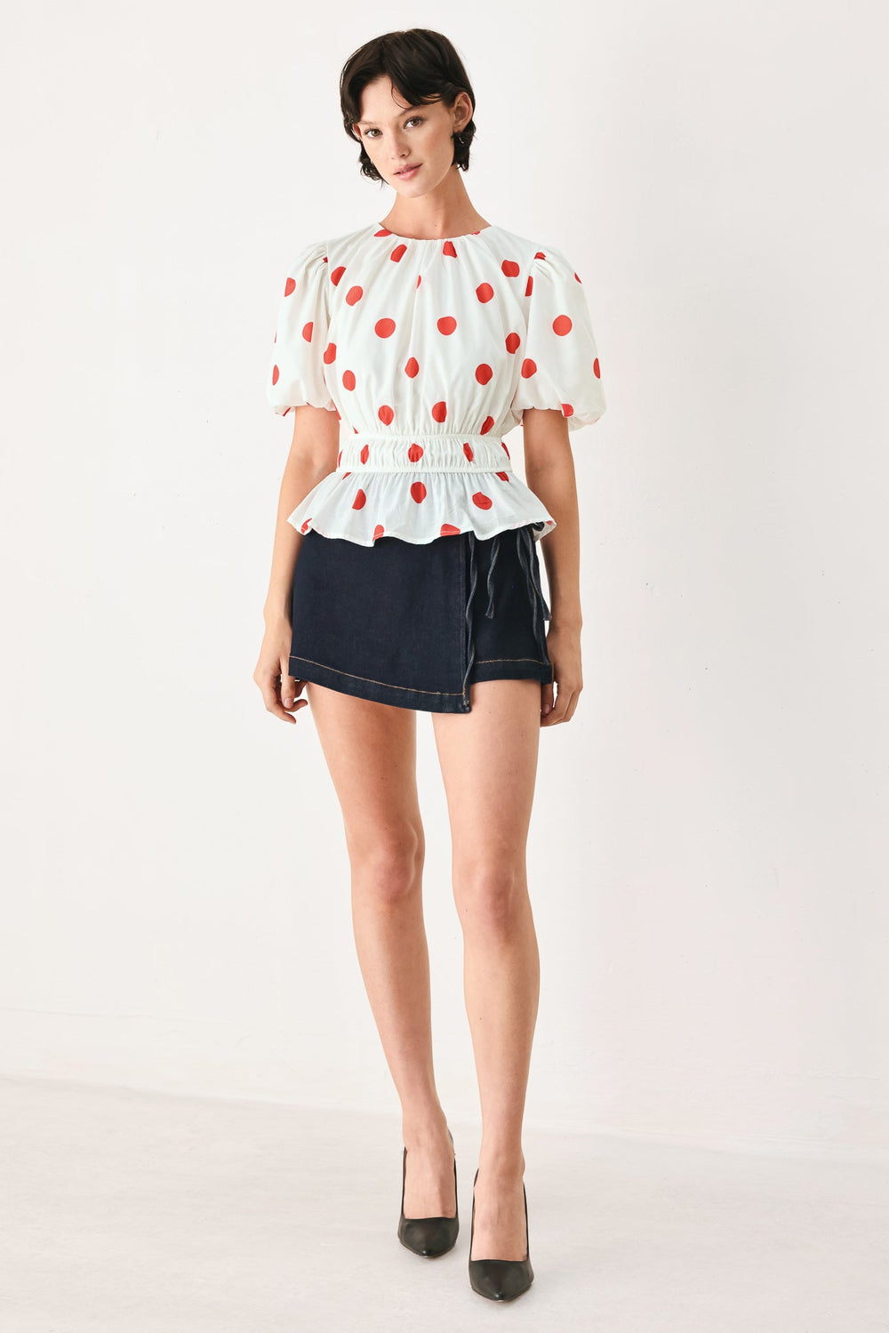 Cherry Kiss Polka Dot Woven Top from KADOU Boutique