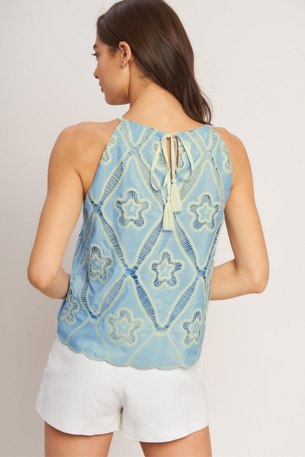 Sky Lace Summer Halter Woven Top from KADOU Boutique