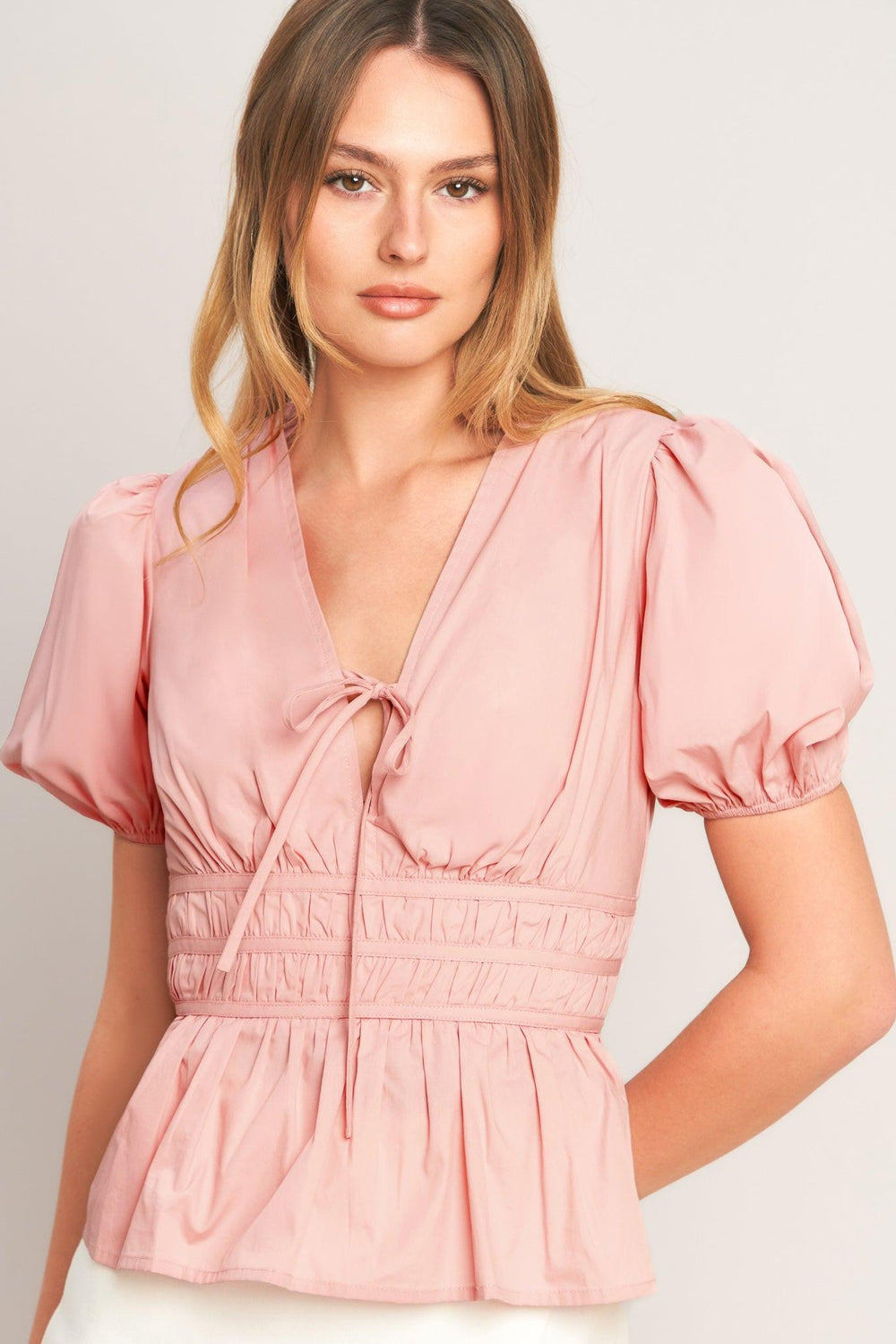 Lovely Charm Pink Woven Top from KADOU Boutique