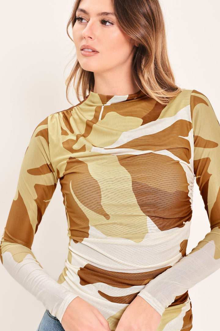 TOFFEE TROPICS WOVEN POWER MESH TOP