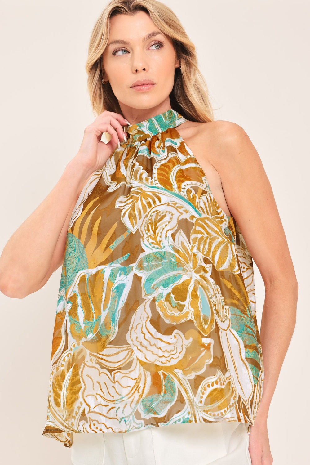 Golden Shores Flow Woven Jacquard Top from KADOU Boutique
