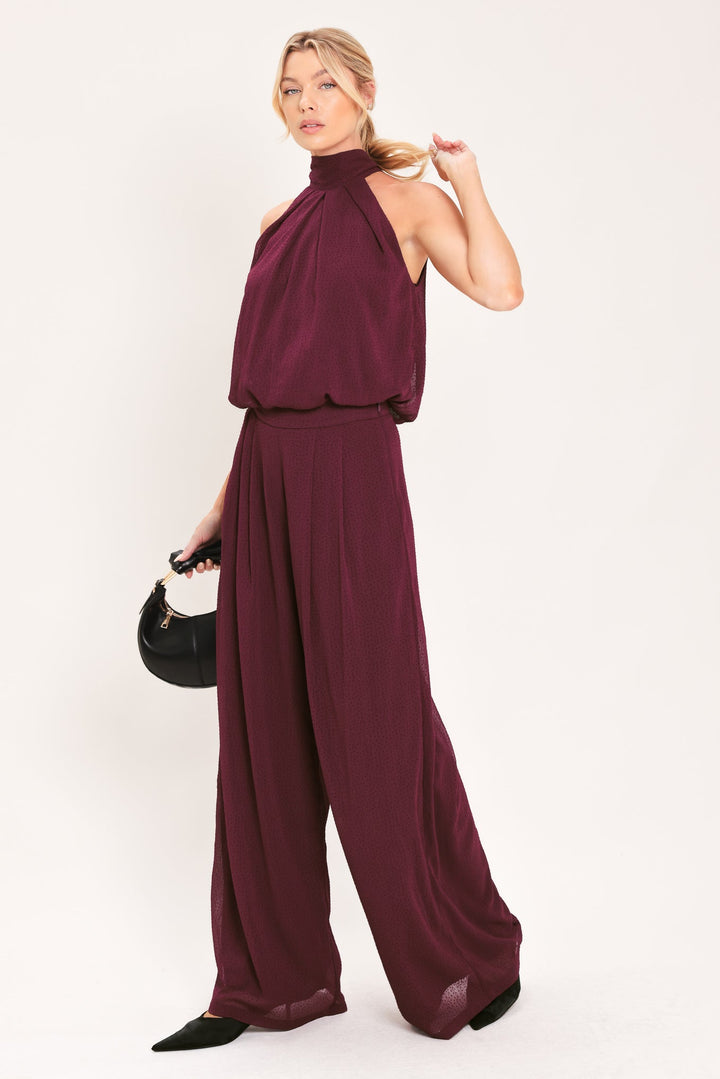 Bordeaux Sheer Drape Woven Halter Top from KADOU Boutique