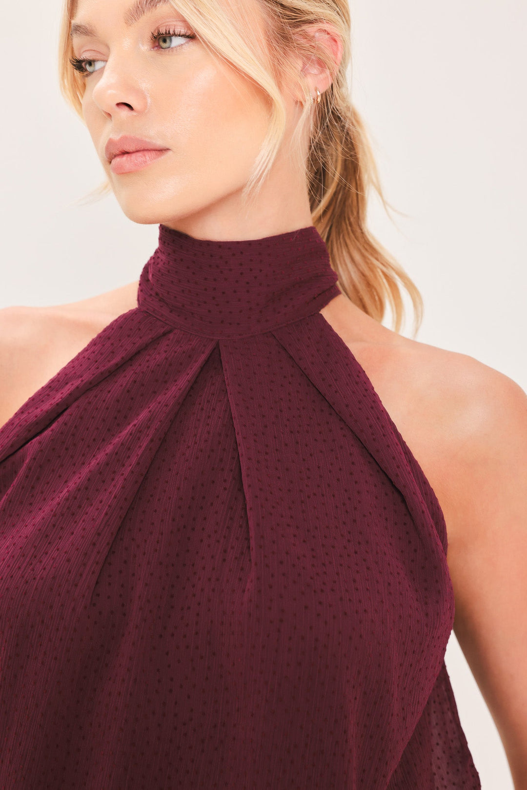 Bordeaux Sheer Drape Woven Halter Top from KADOU Boutique