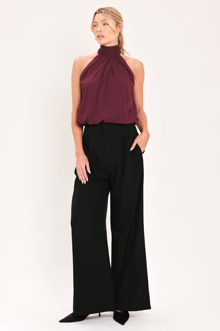 Bordeaux Sheer Drape Woven Halter Top from KADOU Boutique