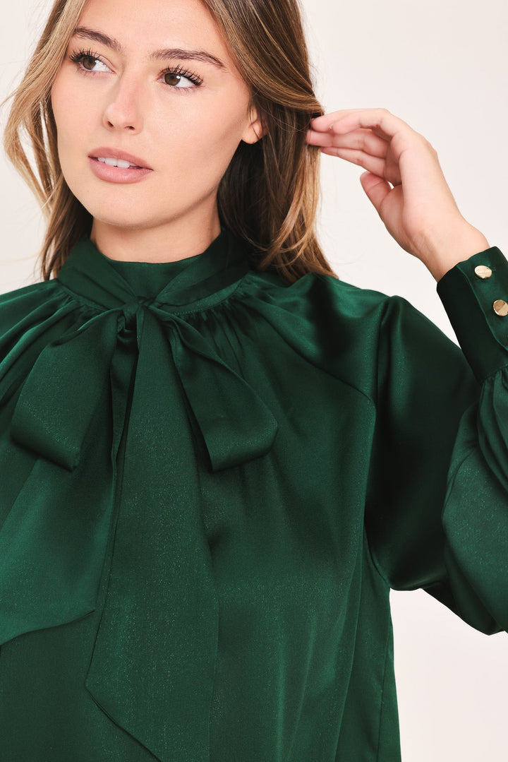 Forest Poise Hunter Green Tie-Neck Raglan Top from KADOU Boutique