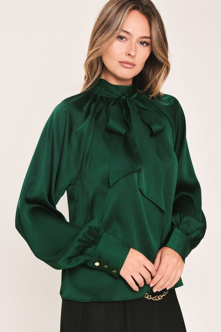 Forest Poise Hunter Green Tie-Neck Raglan Top from KADOU Boutique
