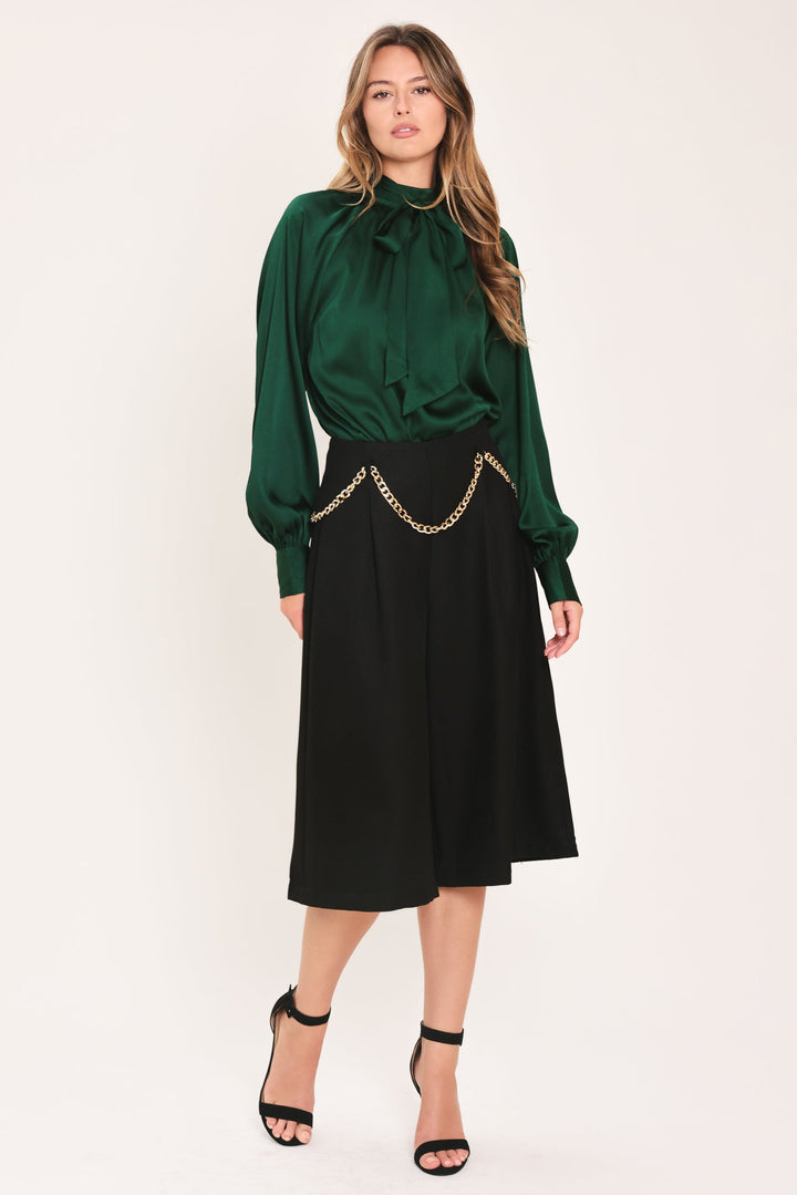 Forest Poise Hunter Green Tie-Neck Raglan Top from KADOU Boutique