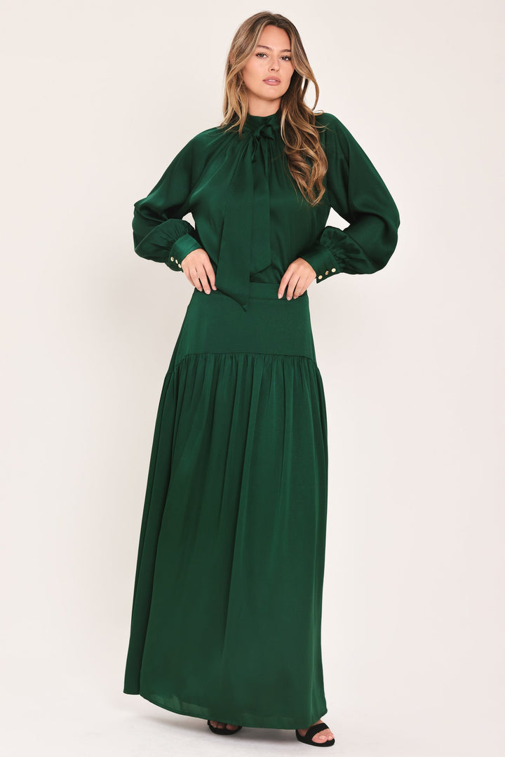 Forest Poise Hunter Green Tie-Neck Raglan Top from KADOU Boutique