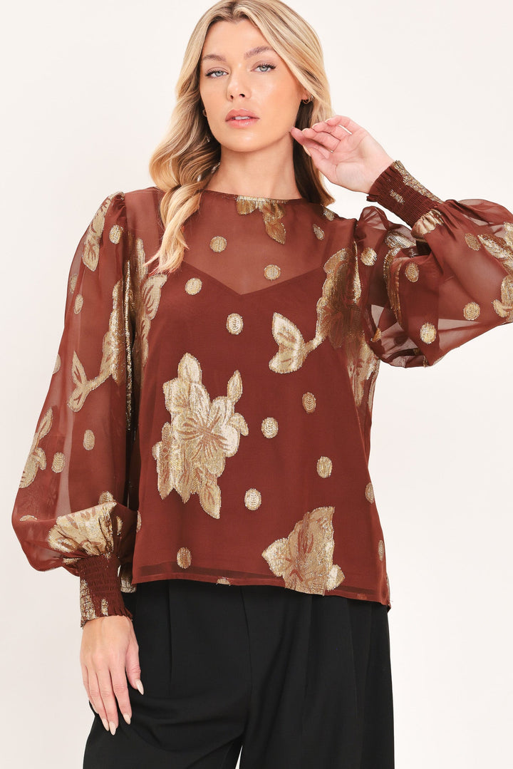 Mahogany Petal Spark Woven Top from KADOU Boutique