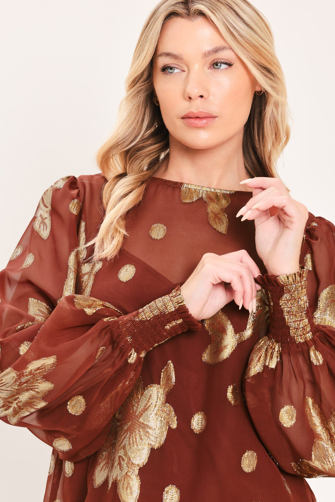 Mahogany Petal Spark Woven Top from KADOU Boutique