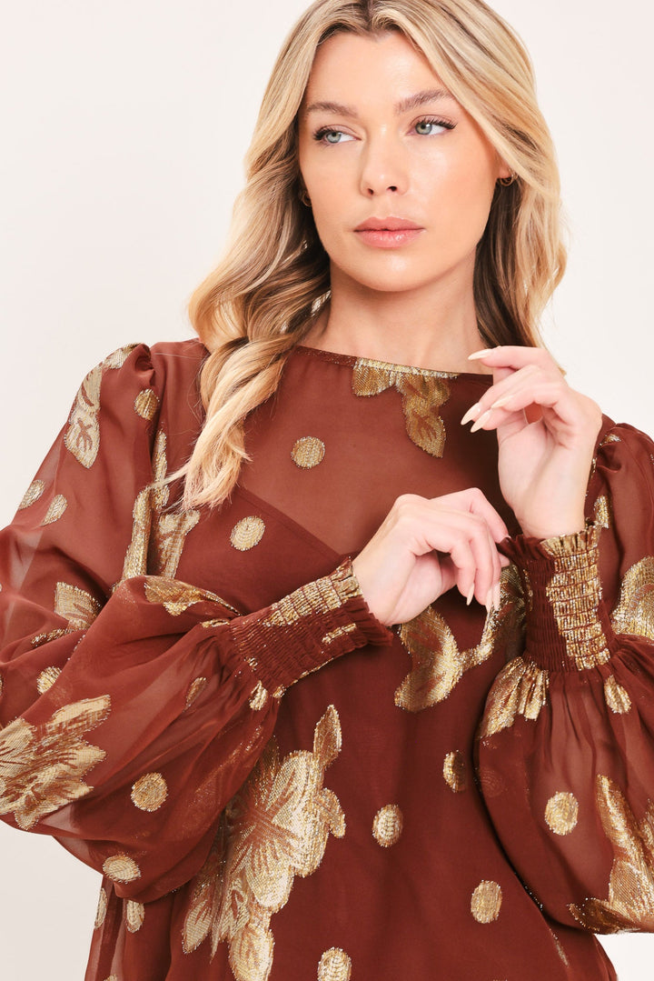 Mahogany Petal Spark Woven Top from KADOU Boutique