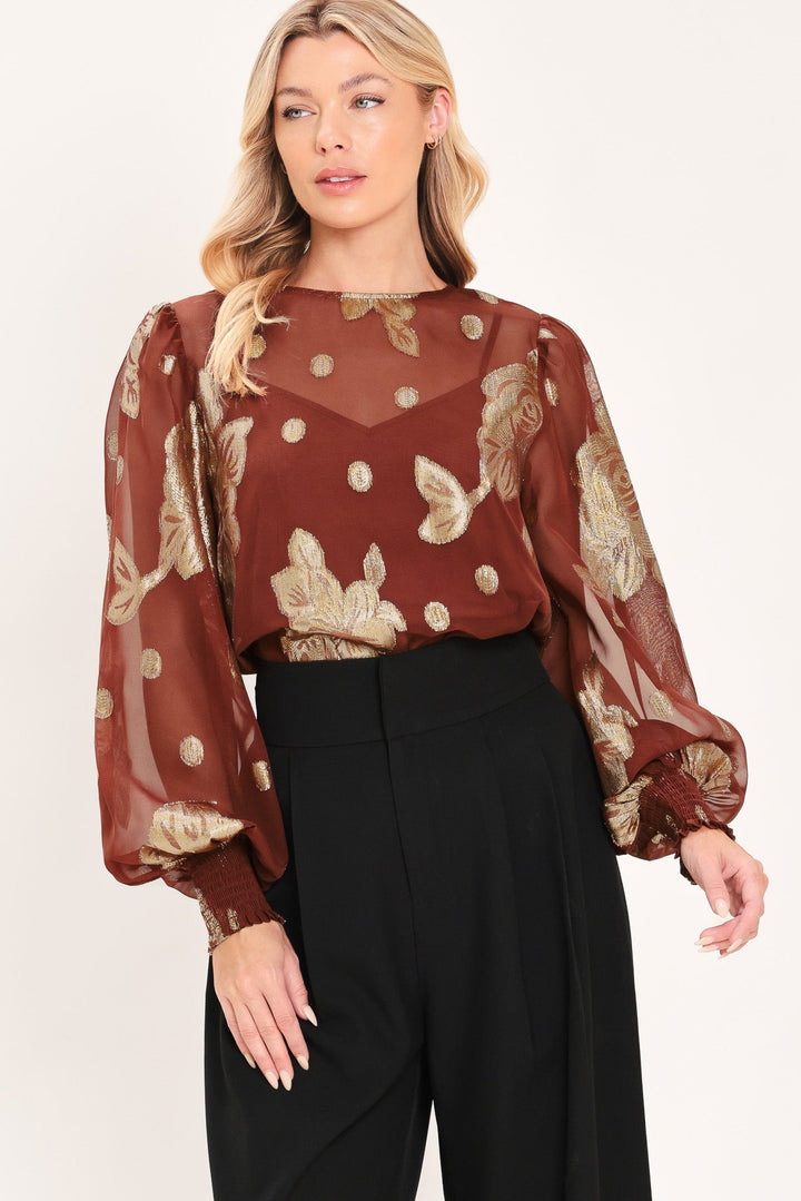 Mahogany Petal Spark Woven Top from KADOU Boutique