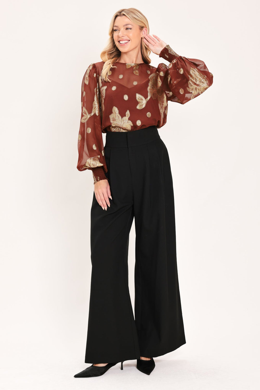Mahogany Petal Spark Woven Top from KADOU Boutique
