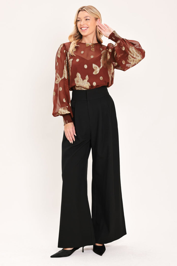 Mahogany Petal Spark Woven Top from KADOU Boutique