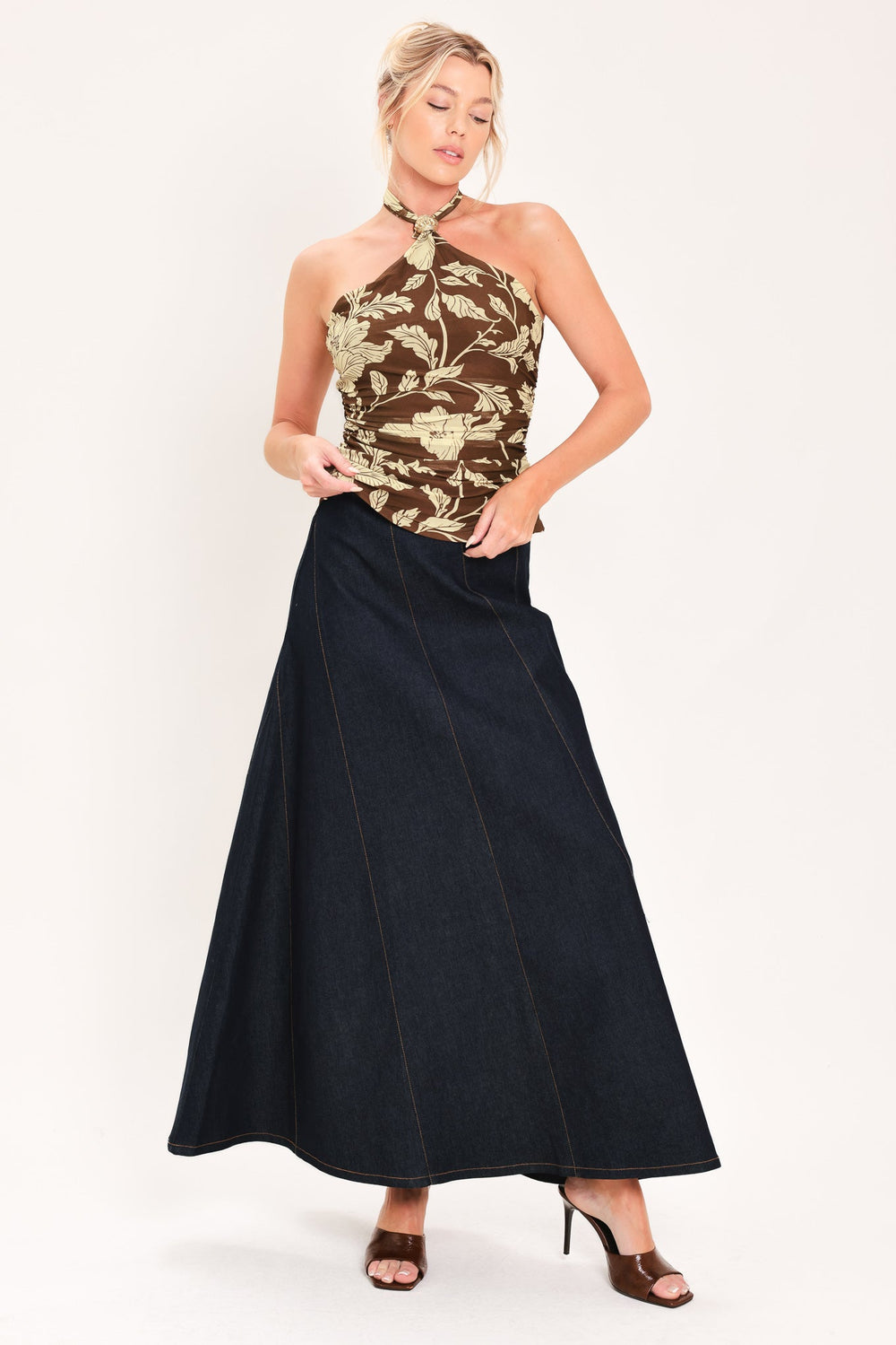 Earthy Floral Temptation Power Mesh Top from KADOU Boutique