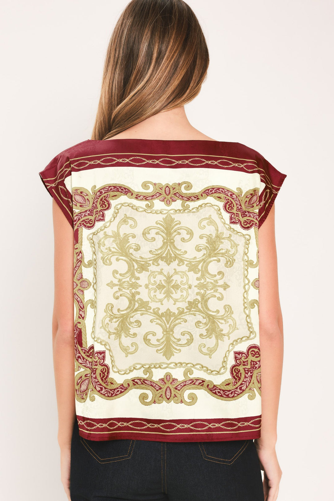 Vintage Vine Burgundy Printed Wide-Neck Top from KADOU Boutique