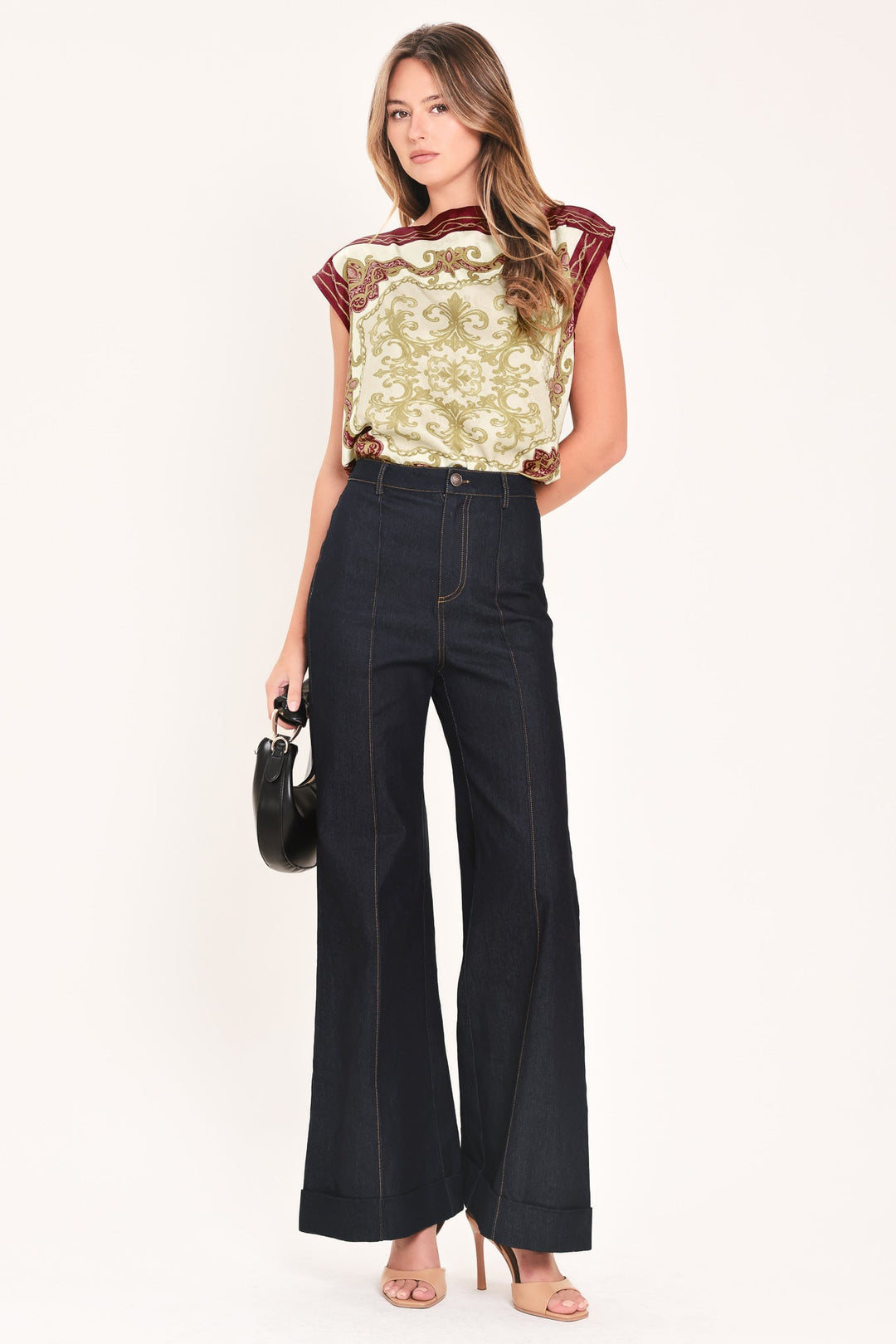 Vintage Vine Burgundy Printed Wide-Neck Top from KADOU Boutique
