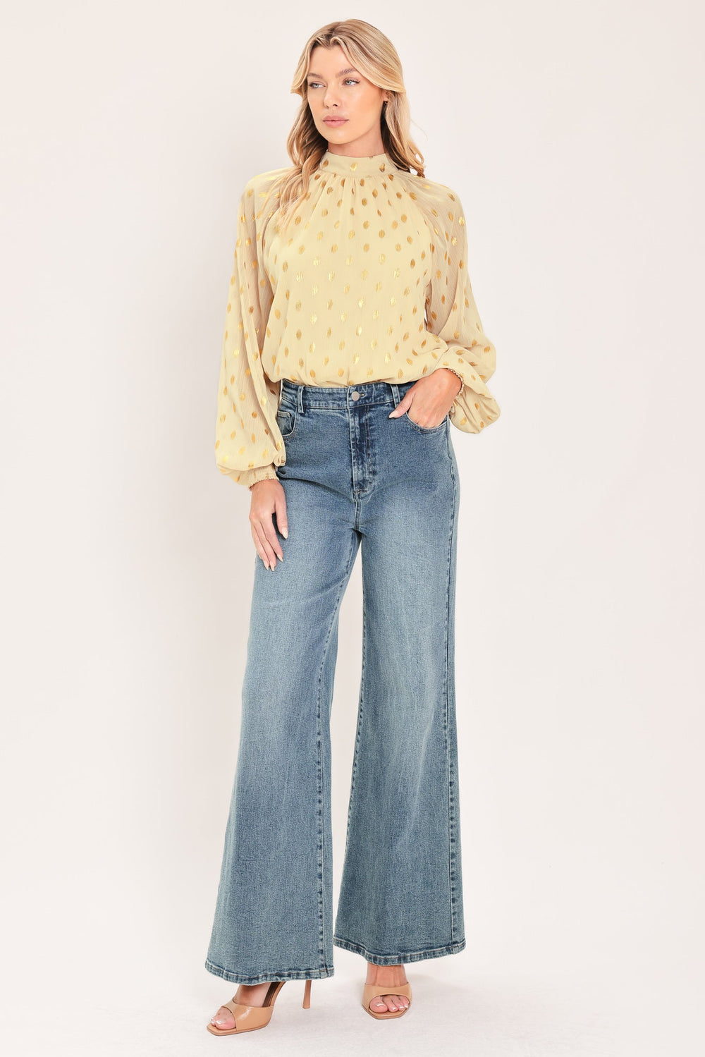 Vanilla Golden Haze Foil Woven Top from KADOU Boutique
