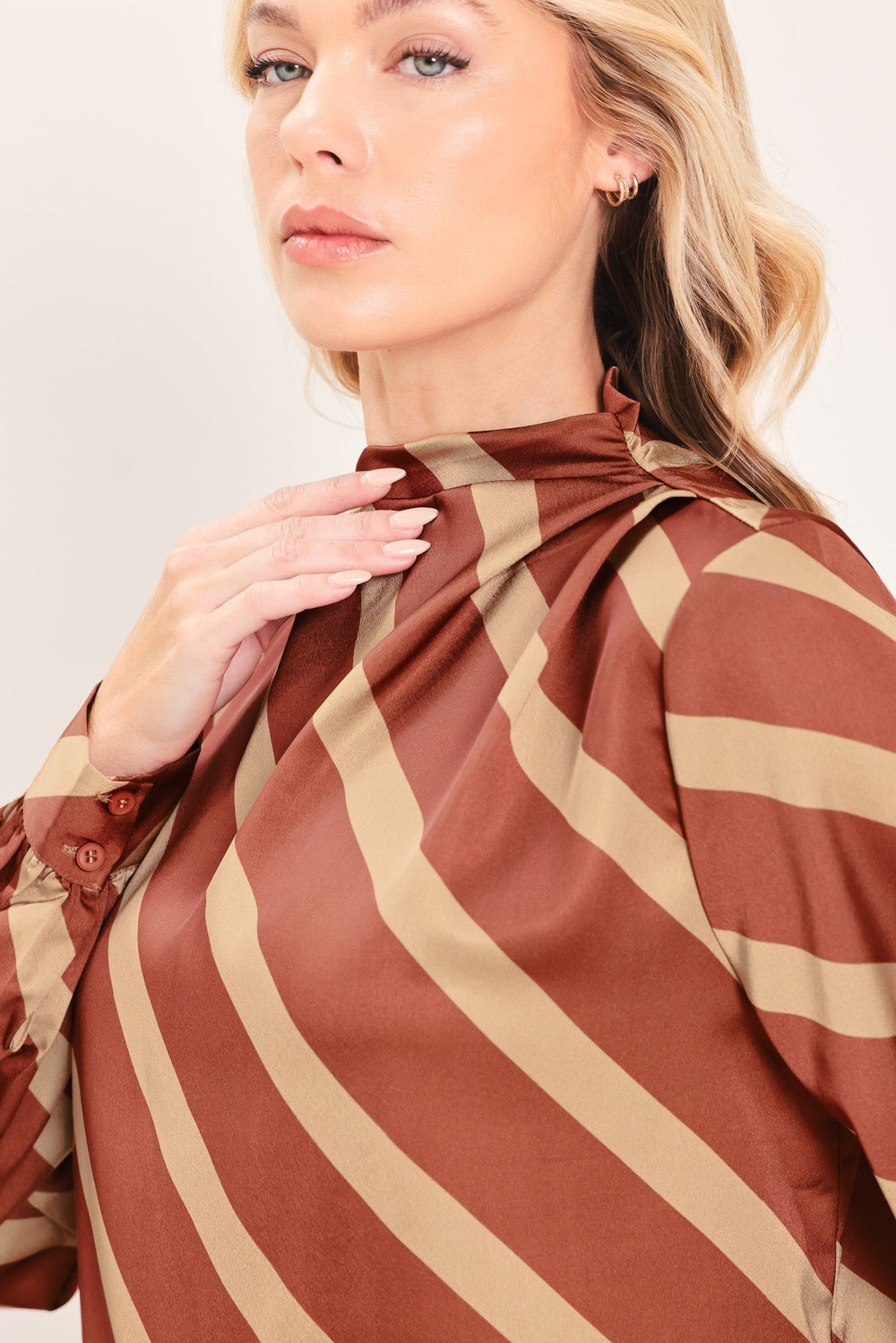 Toffee Diagonal Flow Woven Top from KADOU Boutique