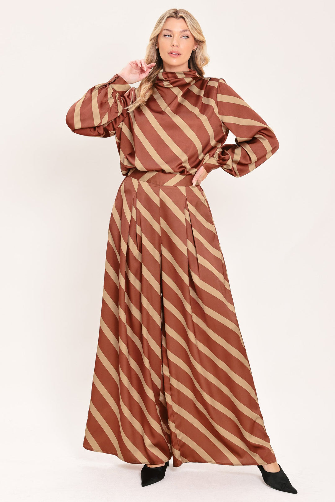 Toffee Diagonal Flow Woven Top from KADOU Boutique
