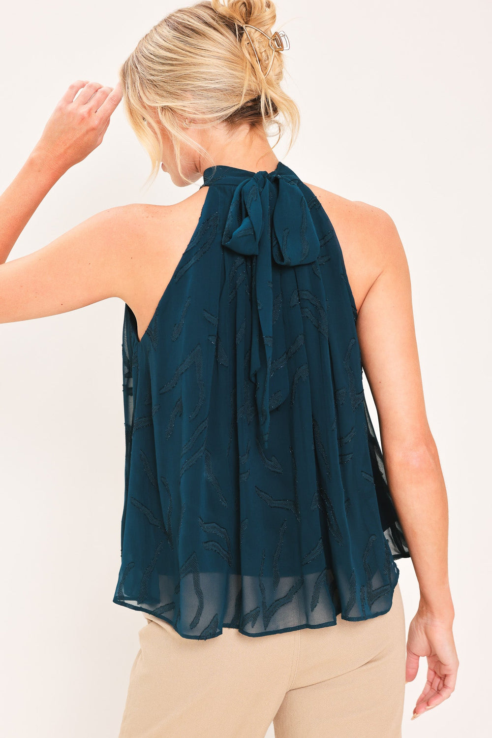 Teal Shadow Sway Woven Jacquard Top from KADOU Boutique
