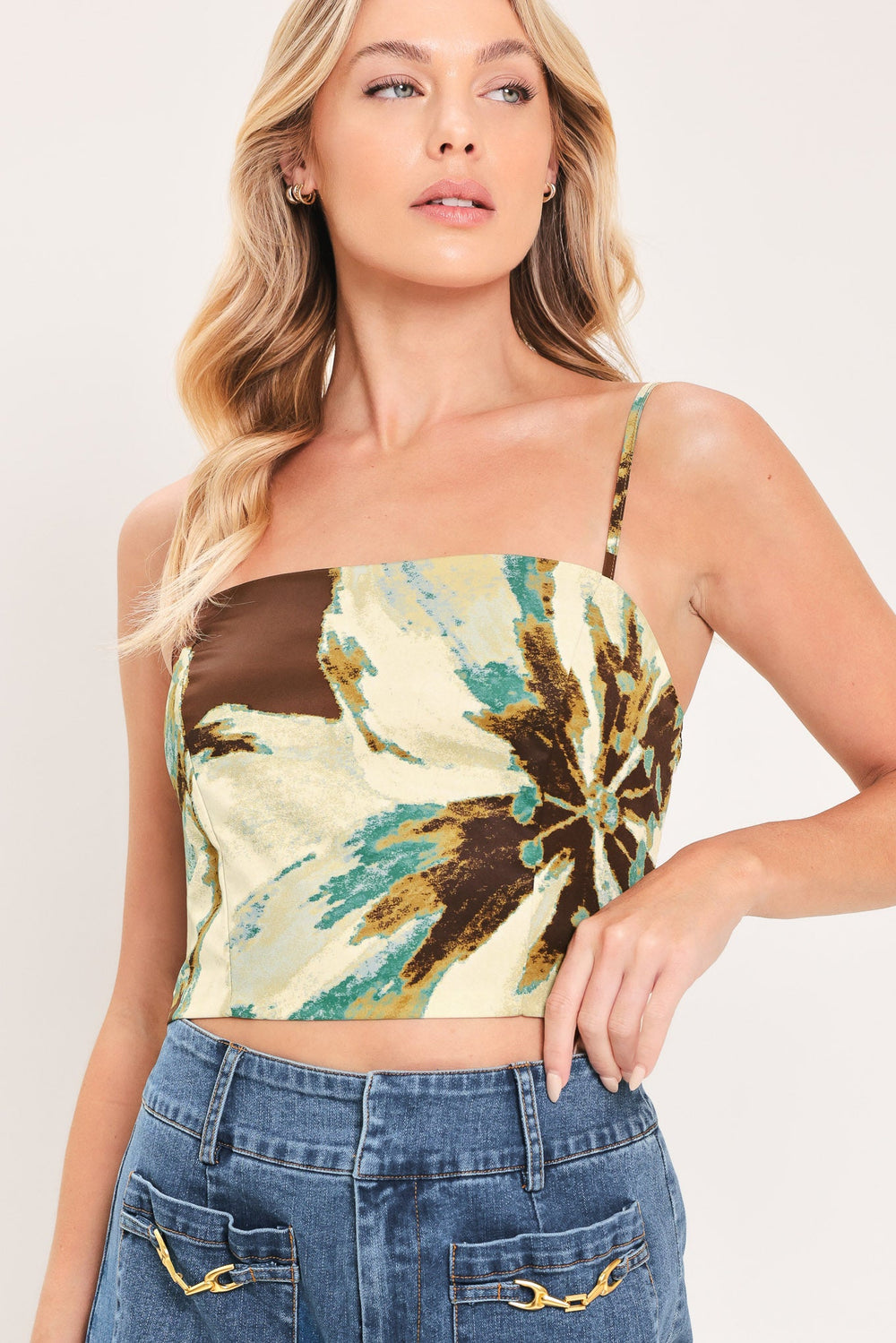 Cream Botanic Sweep Woven Crop Top and Full Skirt Set from KADOU Boutique