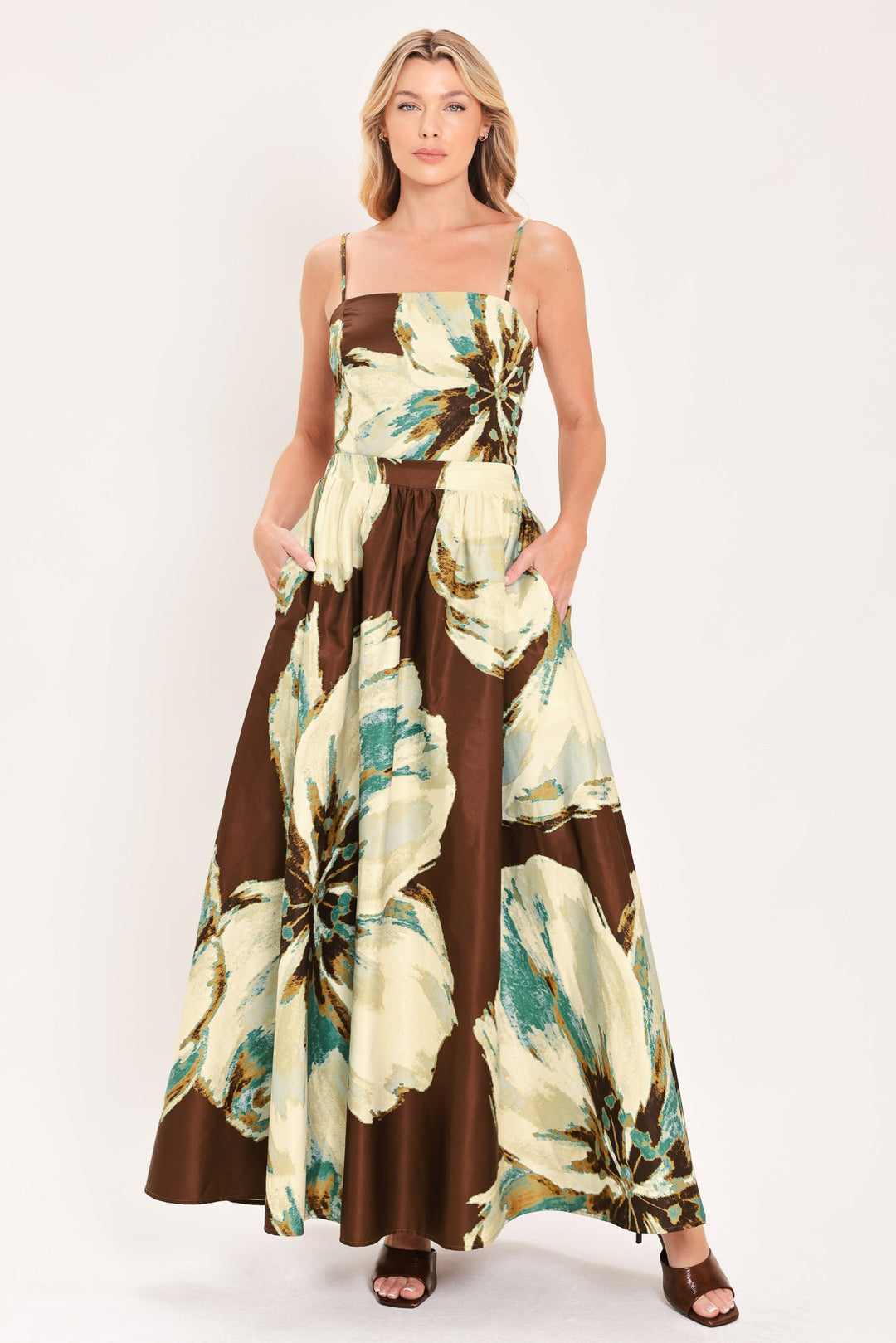 CREAM BOTANIC SWEEP WOVEN CROP TOP AND FULL SKIRT SET