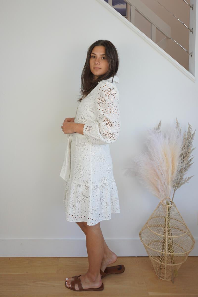 Georgia Palm Eyelet Dress - White from KADOU Boutique