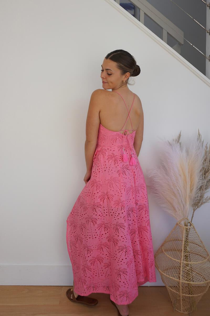 Palm Eyelet Cross Back Dress - Pink from KADOU Boutique