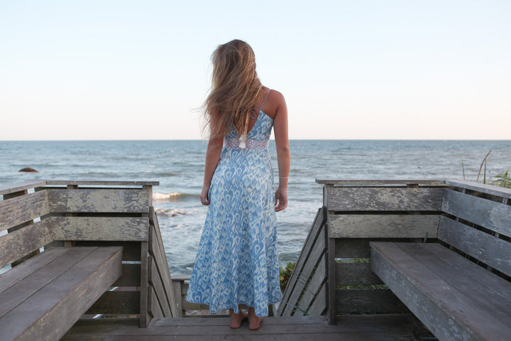 Isabella Dress in Faded Blue Ikat