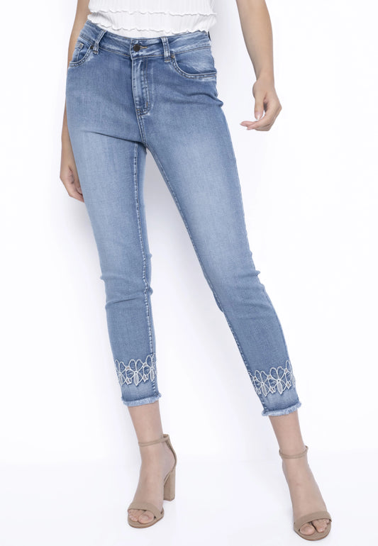 Frayed Edged Embroidered Jeans