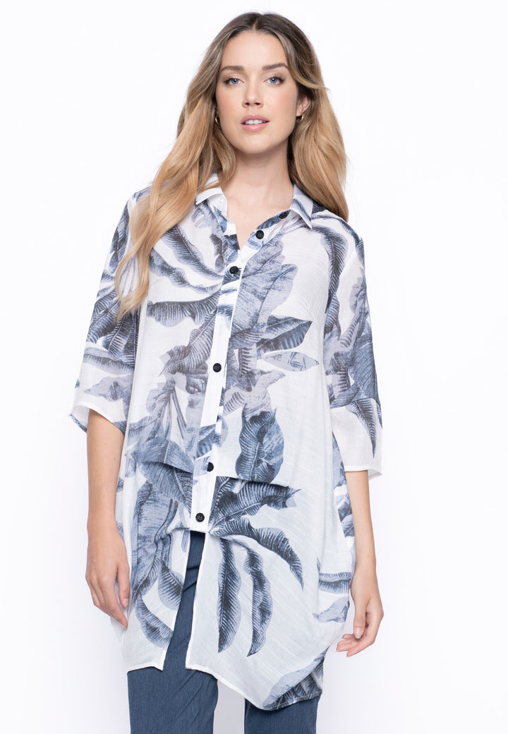 Donna Long Shirt in white/denim color. Available at Kadou Boutique. 