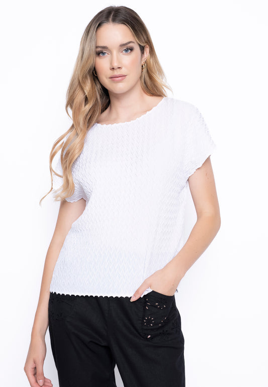 The Short Sleeve Pleated Top in White.