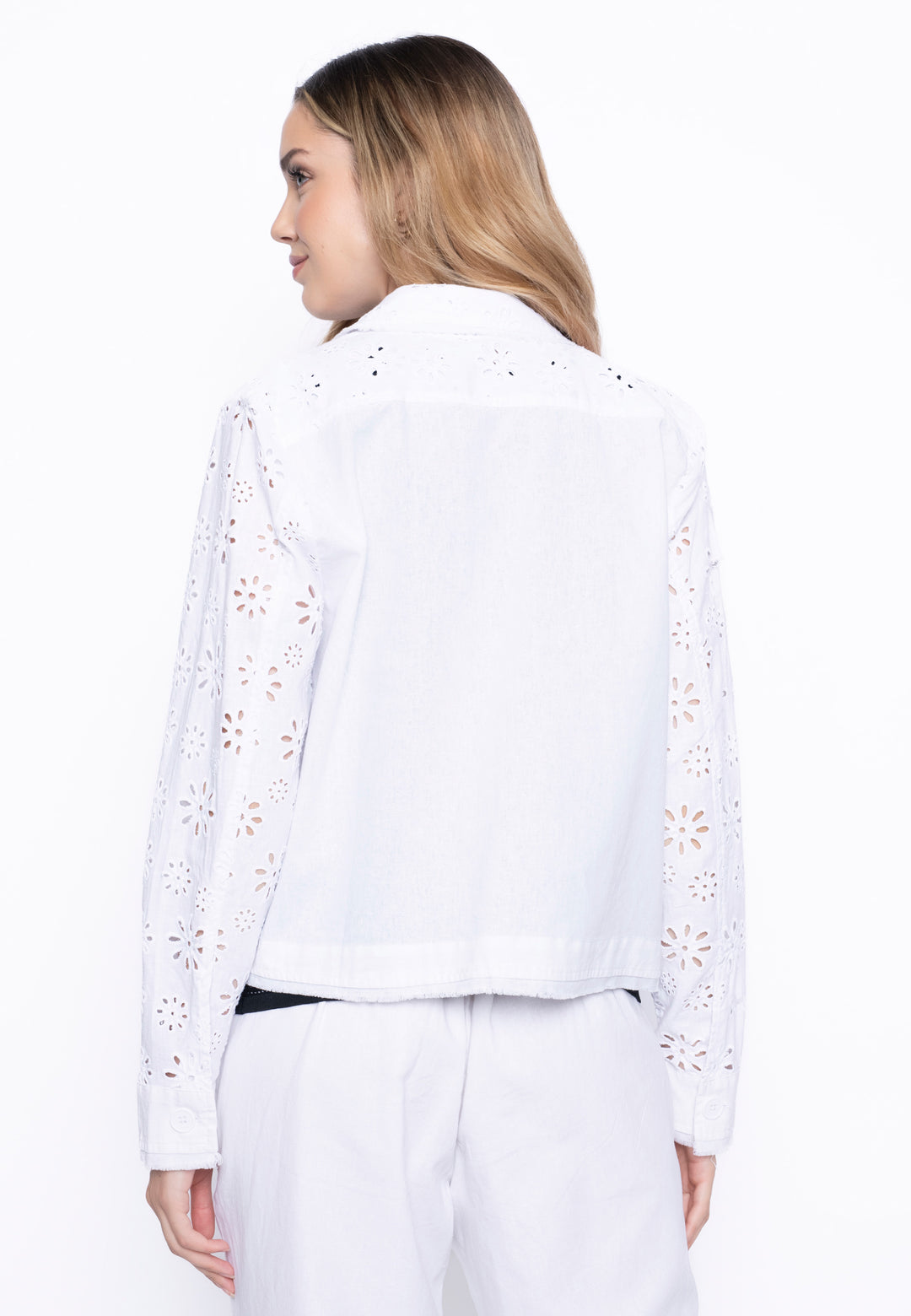 Eyelet Embellished White Jacket