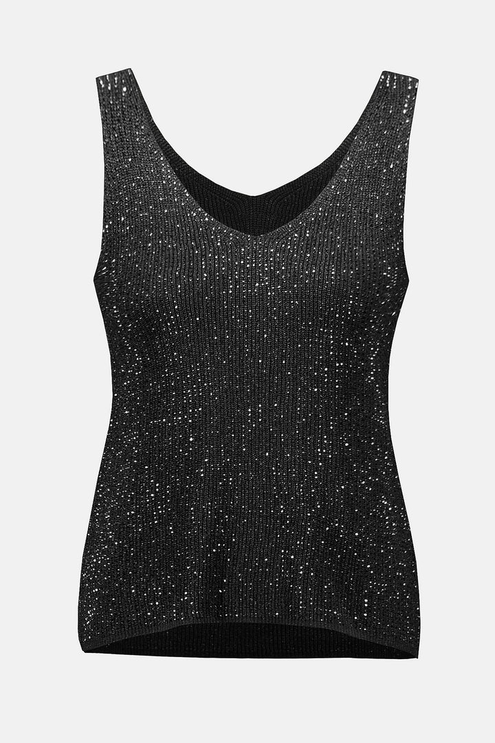 Black sparkly tank top on a light gray background