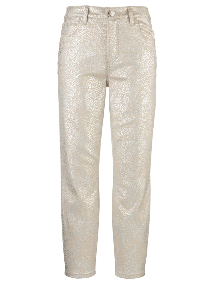 Silver glittery pants on a white background