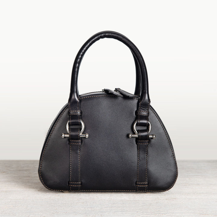 Kella - Horse Bit Vanity Luxury Leather handbag in Black