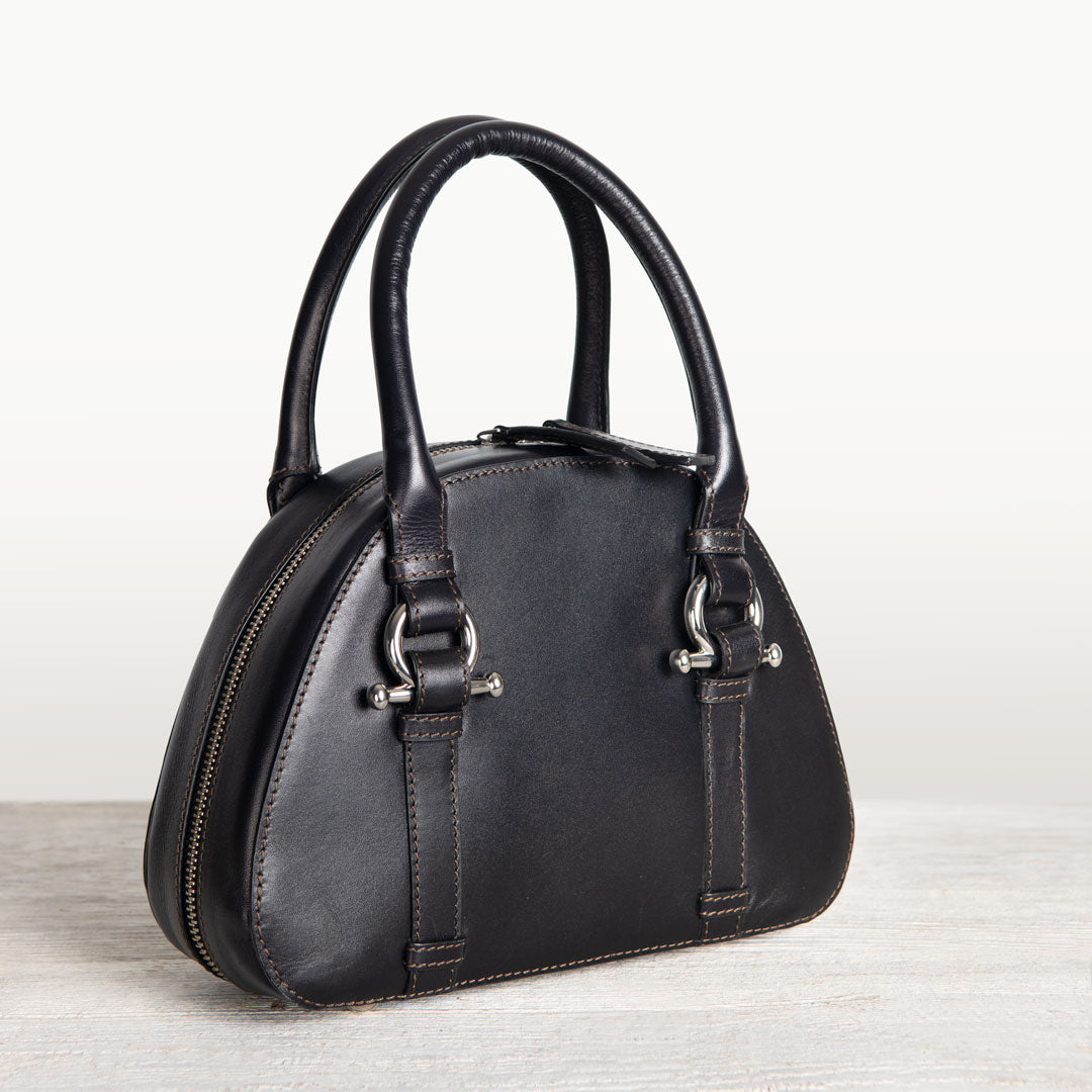 Kella - Horse Bit Vanity Luxury Leather handbag in Black