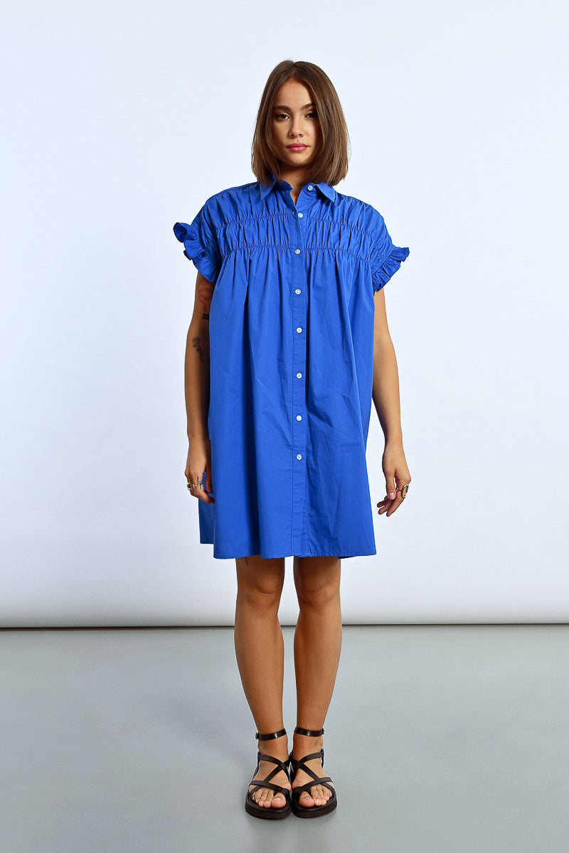 The Cindy Casual Short Dress in Blue, a front view