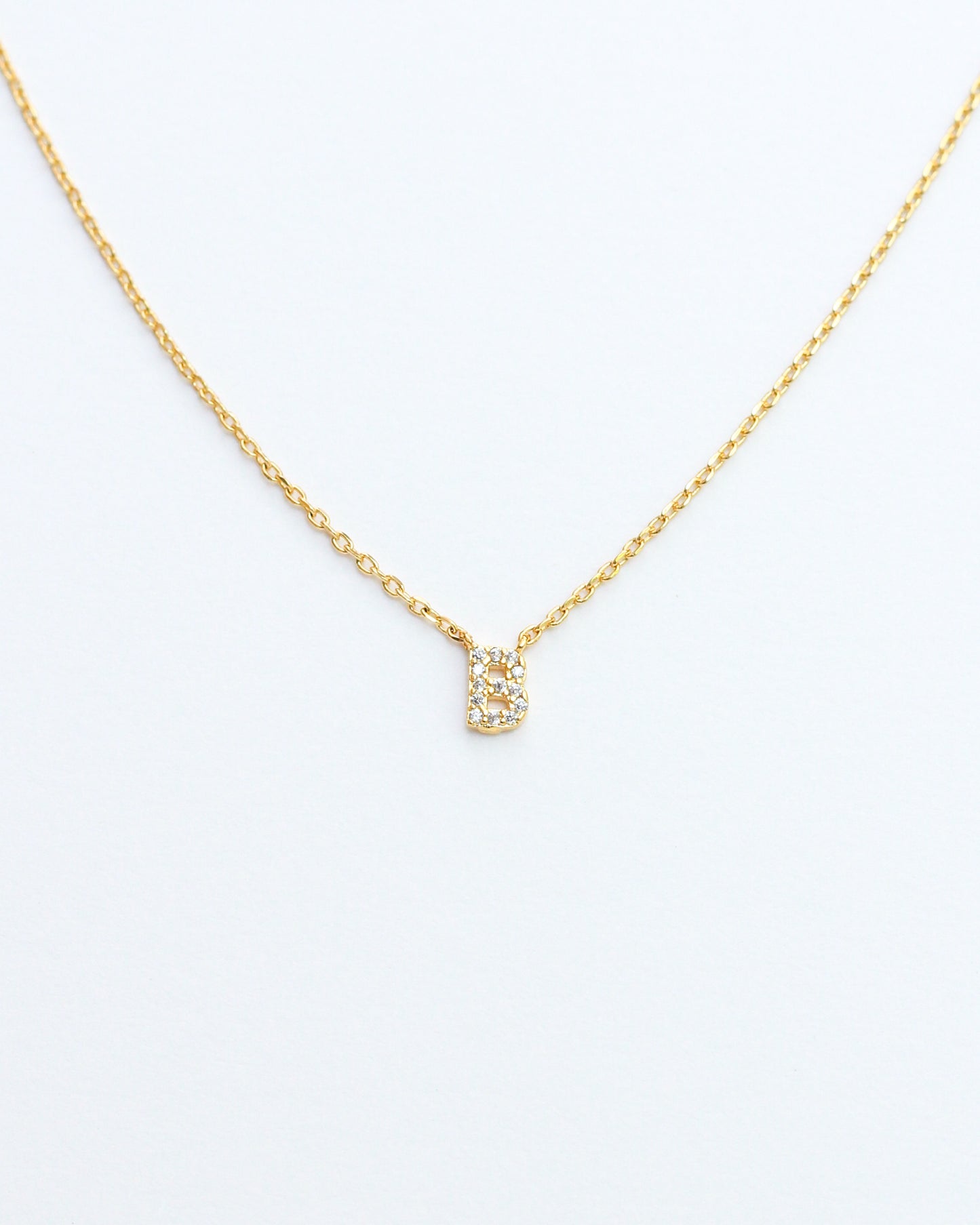 Mini Pave Initial Necklace - Letter B.