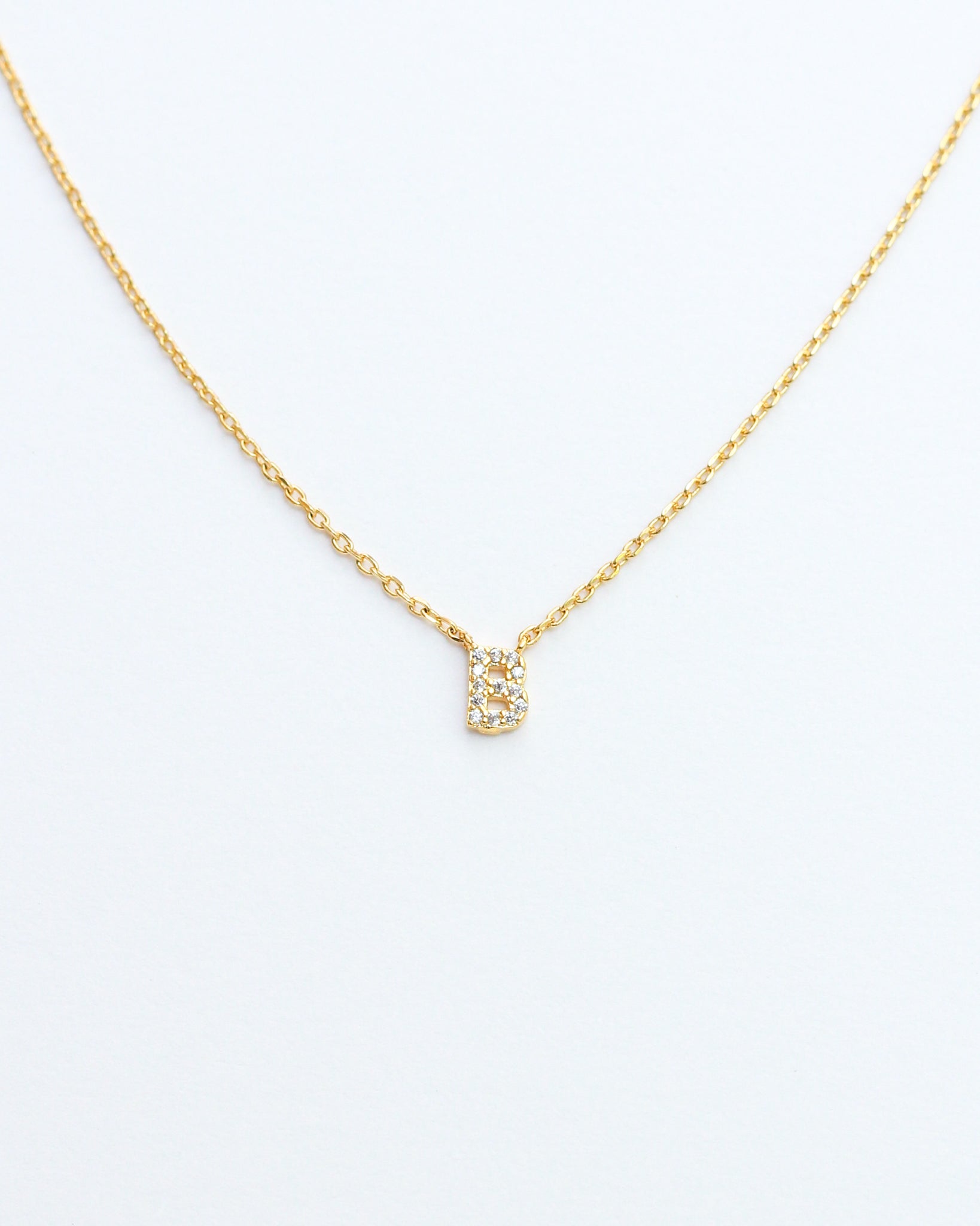 Mini Pave Initial Necklace - Letter B.