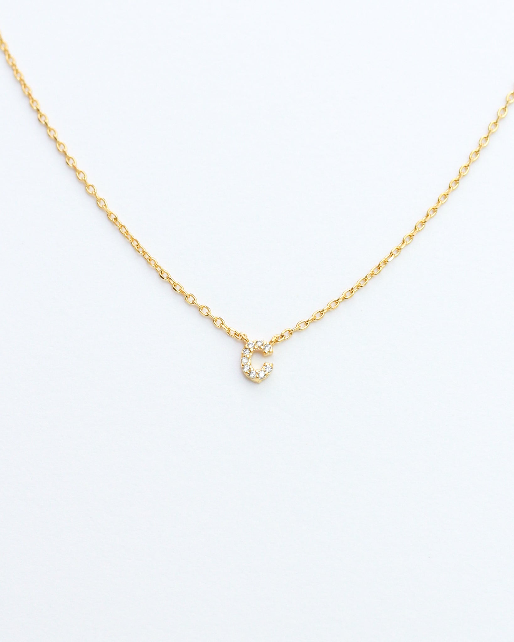Mini Pave Initial Necklace - Letter C.