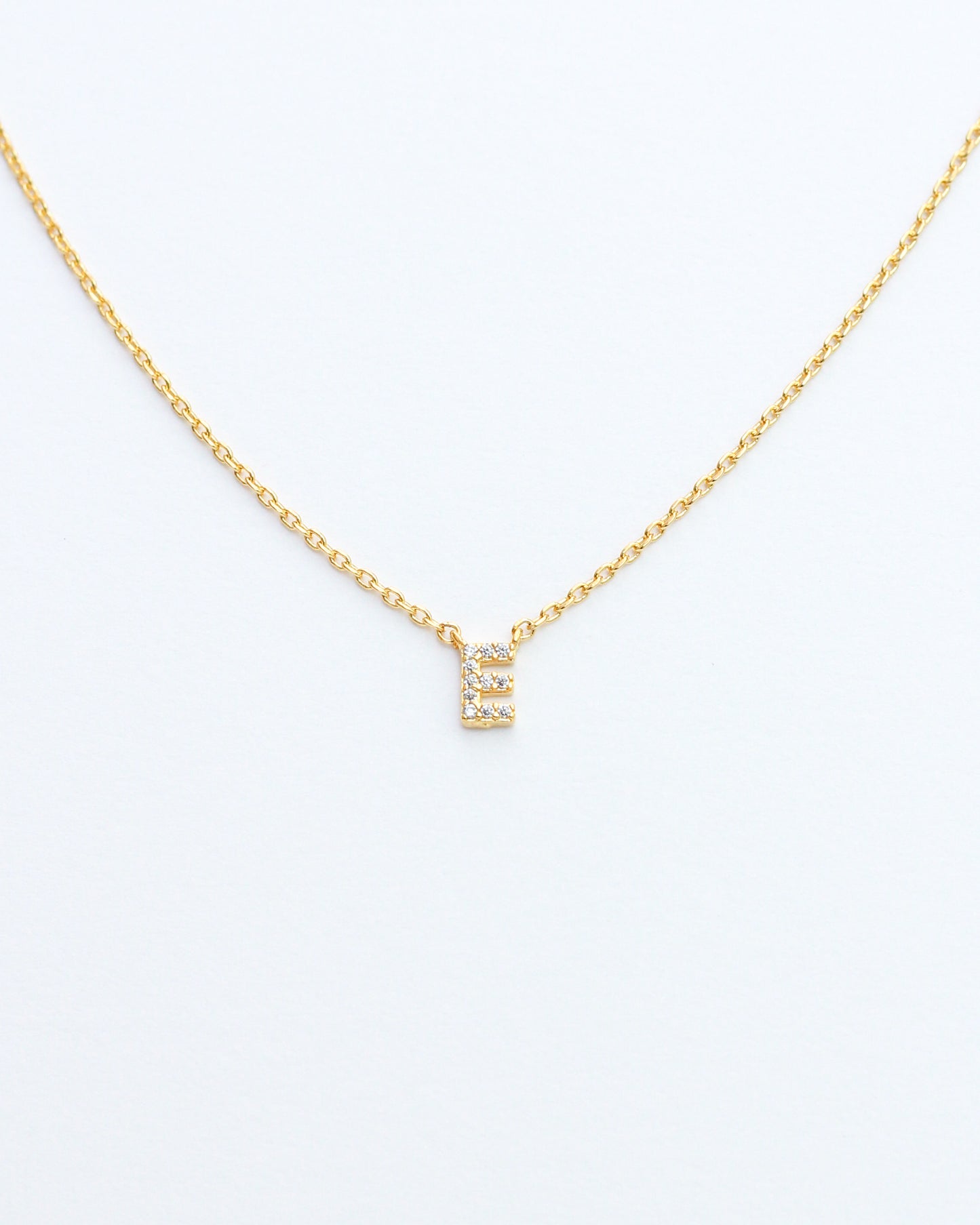 Mini Pave Initial Necklace - Letter E.