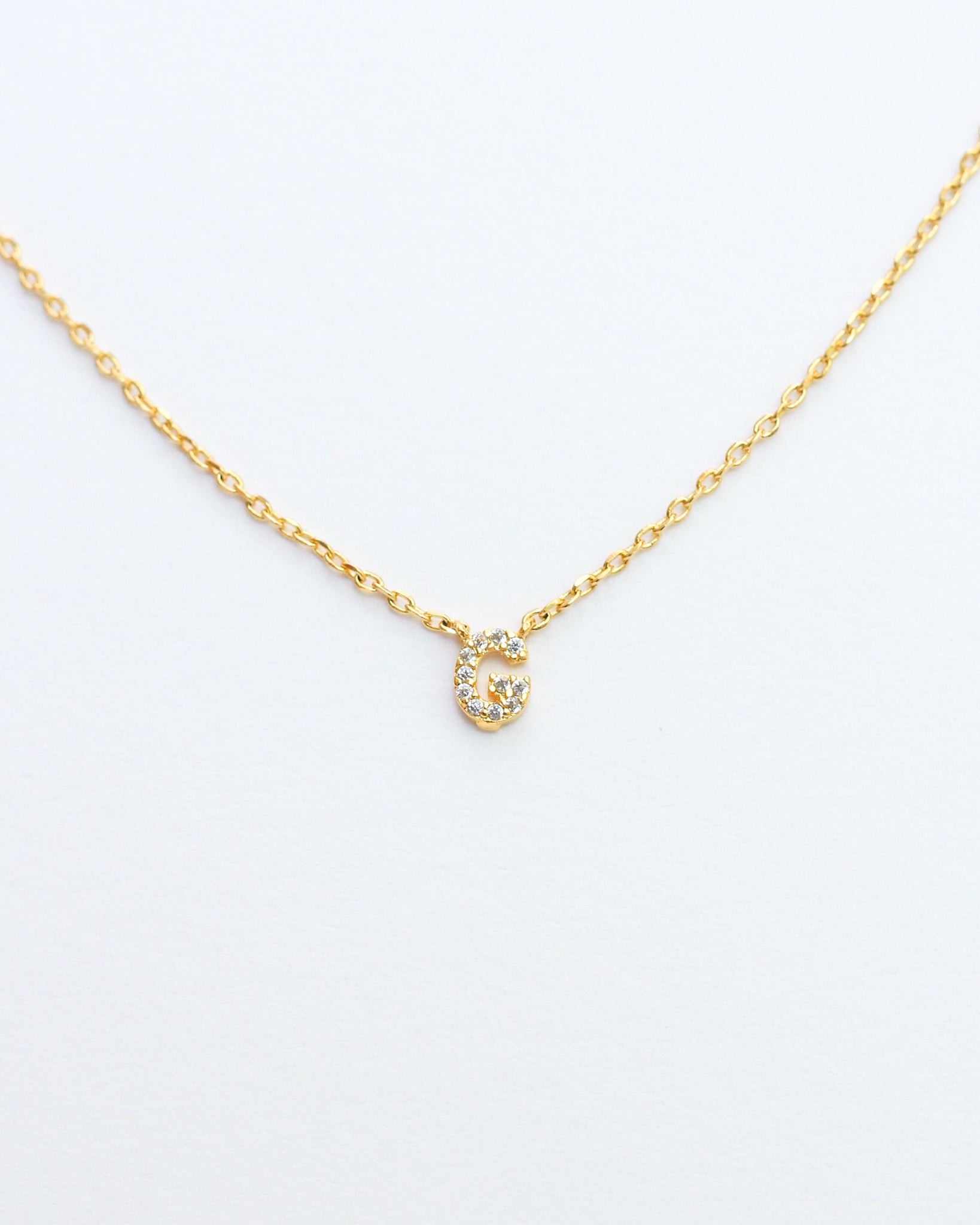 Mini Pave Initial Necklace - Letter G.