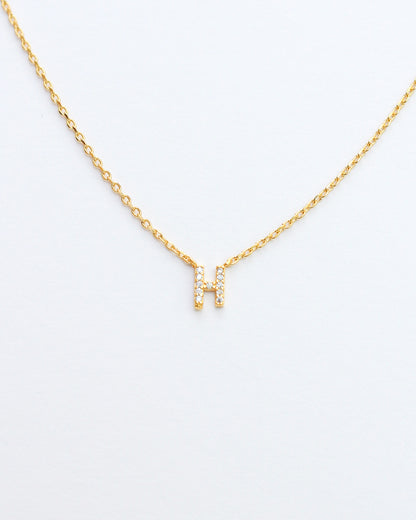 Mini Pave Initial Necklace - Letter H.