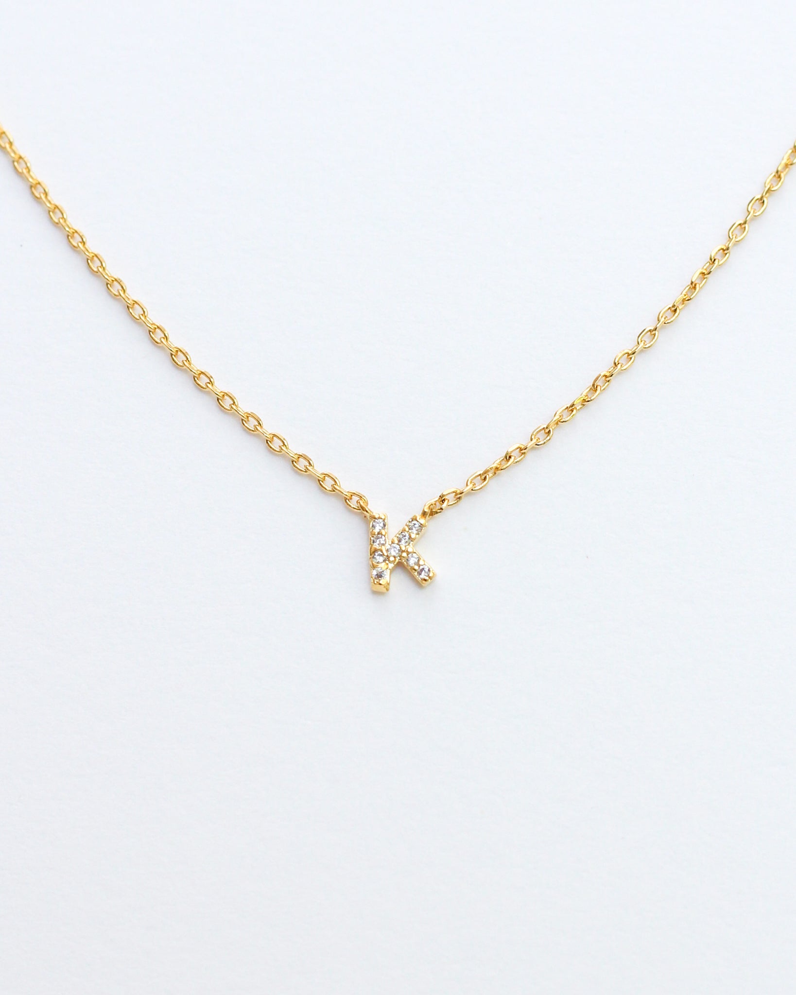 Mini Pave Initial Necklace - Letter K.