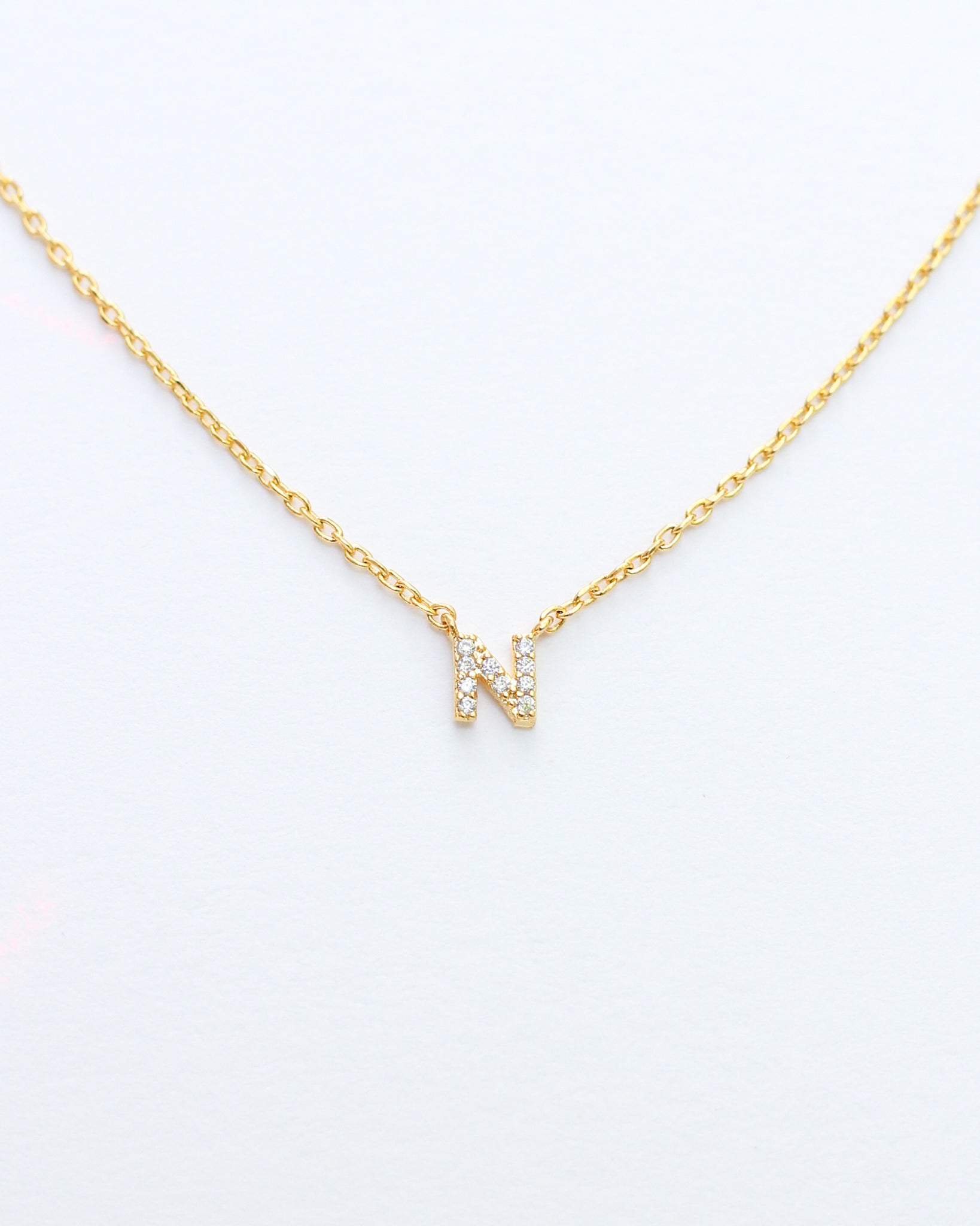Mini Pave Initial Necklace - Letter N.