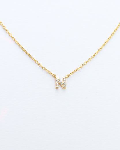 Mini Pave Initial Necklace - Letter N.